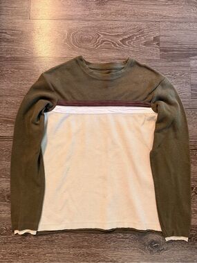 Carbon Olive Green, Cream & Brown Long Sleeve Crew Shirt